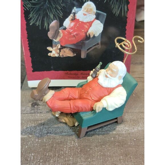 1994 Hallmark Coca Cola relaxing moment ornament Xmas Decor Santa deer - Picture 2 of 5